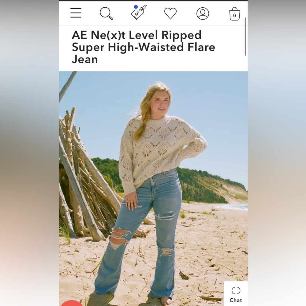 American Eagle High Waisted Ripped Flare Jean - Next Level Stretch Size 18